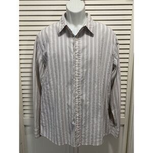 BKE Slim Fit Stretch Tan/Ivory Striped Button Up Long Sleeve Shirt‎ Size XL